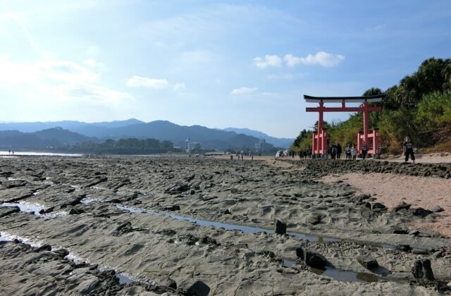 宮崎青島環島的鬼の洗濯板波狀岩與鳥居，國家天然紀念物