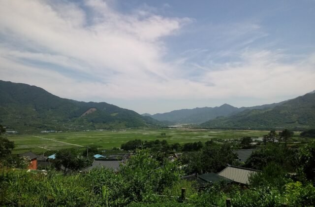 河東岳陽平沙里崔參判宅前俯瞰平沙里田野，小說《土地》的舞台