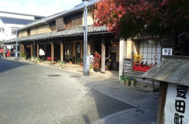 日田天領豆田町白壁木造商家老街秋日紅葉