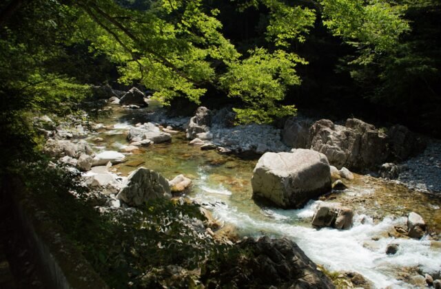 三段峽溪谷景色，溪水與岩壁交織的峽谷風光