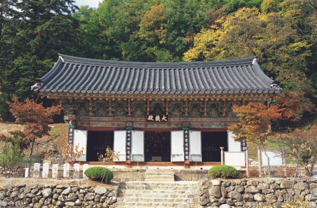 醴泉龍門寺大藏殿正面與秋色樹林